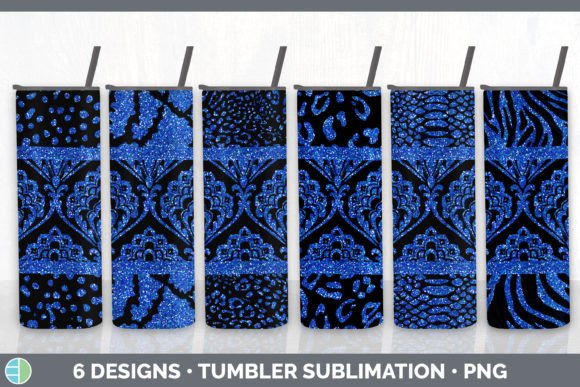 Blue Damask Tumbler: Glitter Animal Print Sublimation Bundle