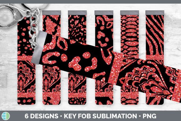 Red Damask Key Fob | Glitter Animal Print Sublimation Designs