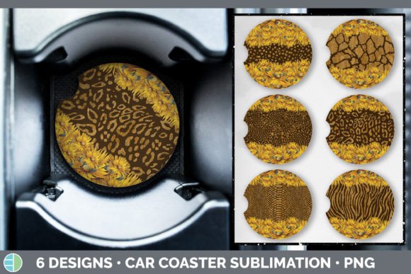 Wild Blooms: Styling the Animal Print Sunflower Car Coaster Design